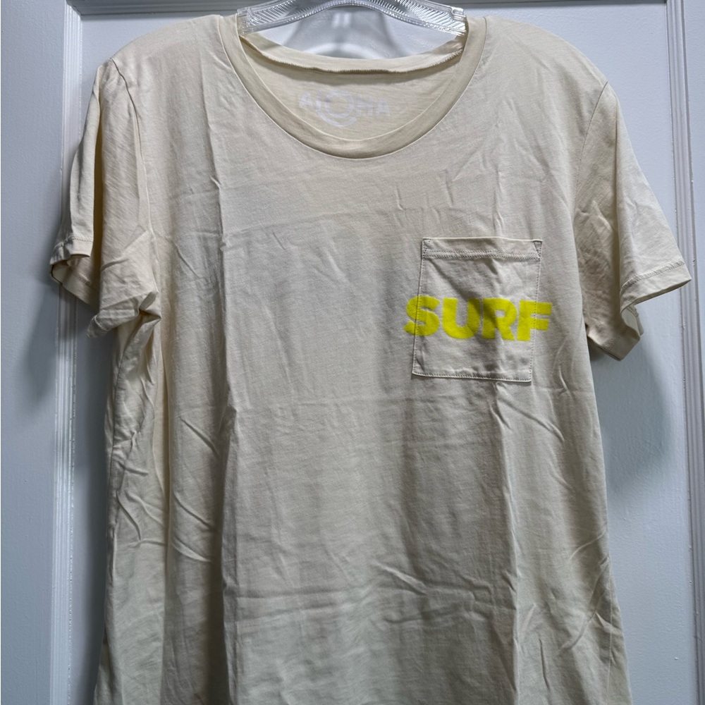 ALOHA COLLECTION Beige Tee with Yellow Surf Print